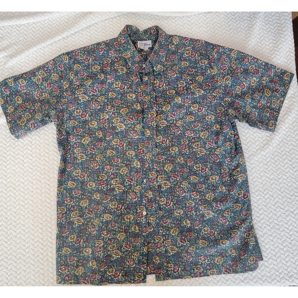 Reyn Spooner Hawaiian Floral Woven Cotton Poly- XL Short Sleeve Button-Down